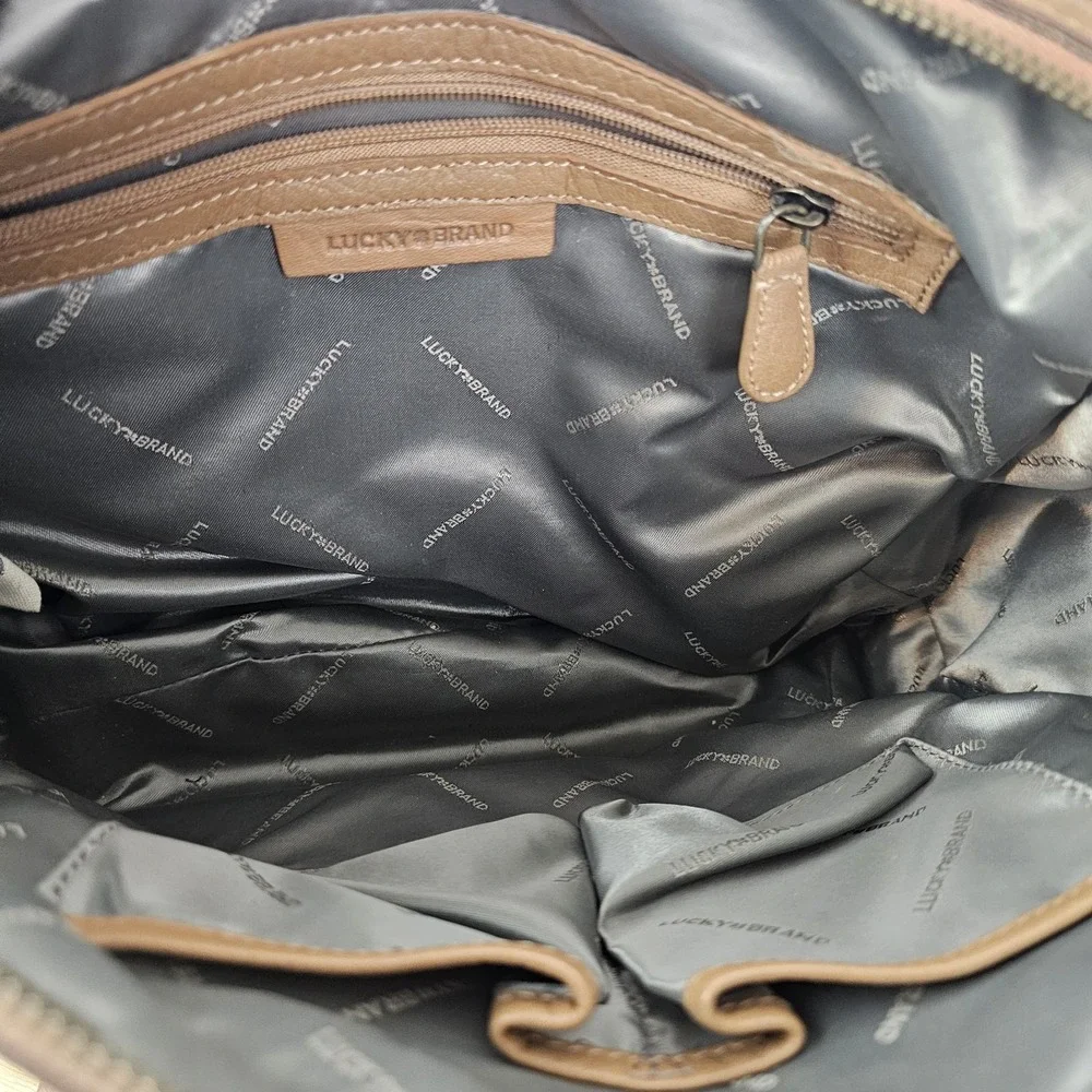 Lucky Brand Tan Brown Leather Satchel‎ Shoulder Crossbody Bag Purse Zip Medium
